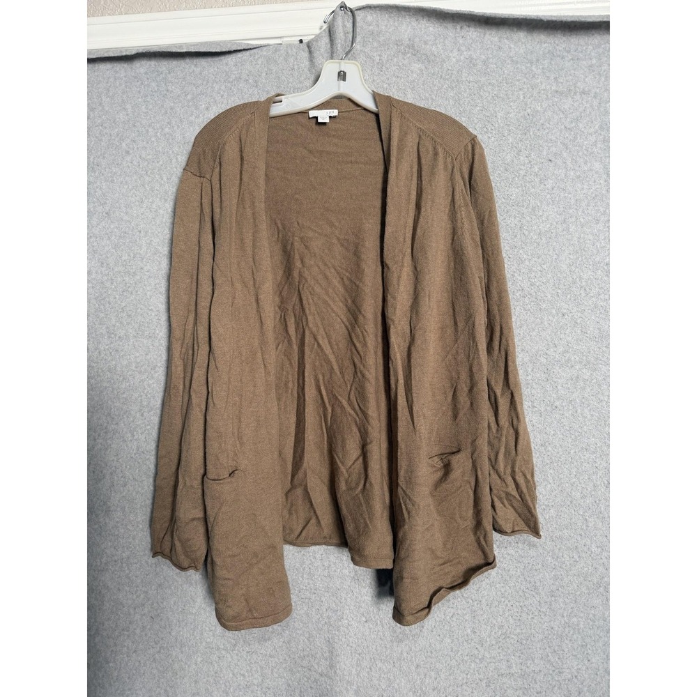 J Jill Cardigan Sweater Womens XL Brown Open Front Pockets Lightweight Knit